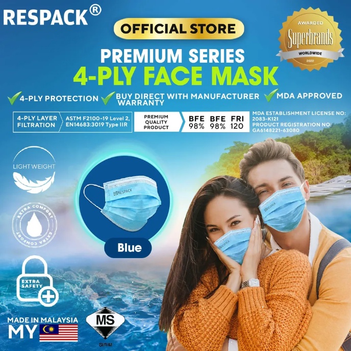 Medical Face Mask 4ply 50pcs Medishield Respack 4ply Colour Mask Premium High Quality Face Mask