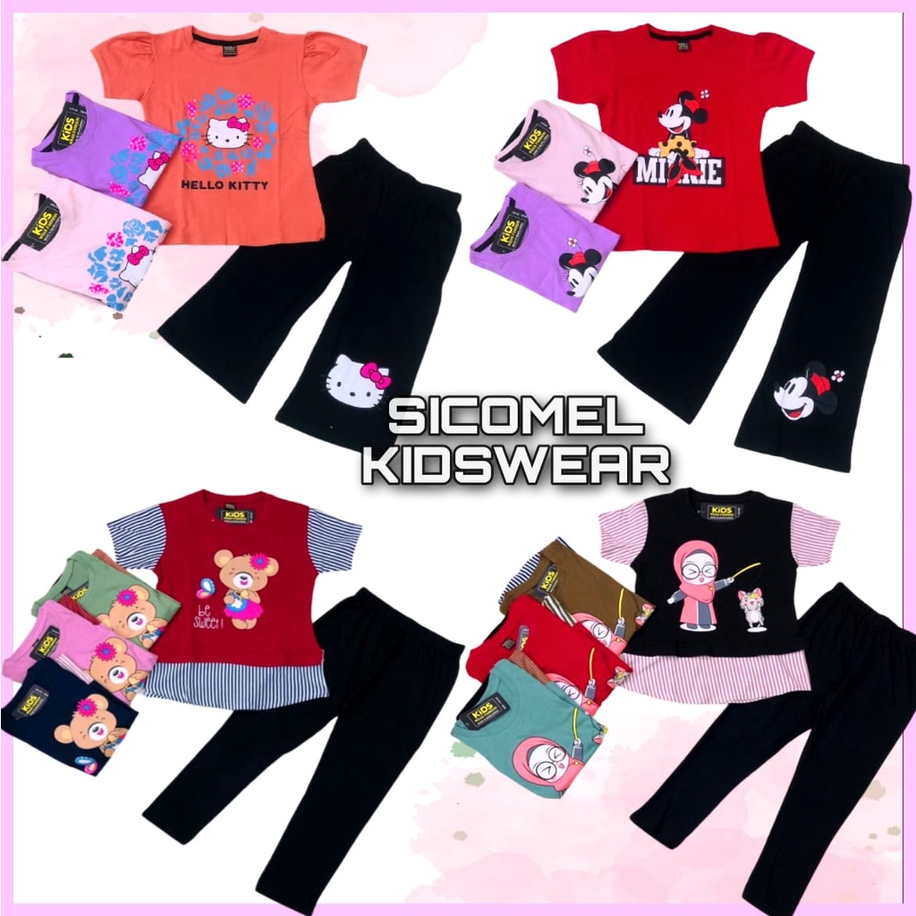 [1-12Y] Set Baju Berjalan Budak Perempuan Girlset Palazo Minnie Hello ...