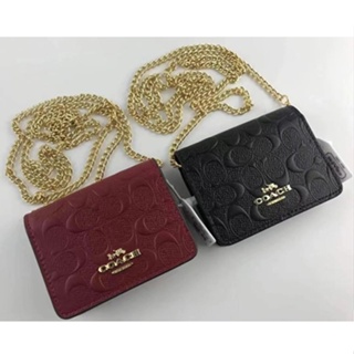 COACH+Mini+Wallet+On+A+Chain+In+Signature+Leather+Gold+%2F+Black+C7361 for  sale online