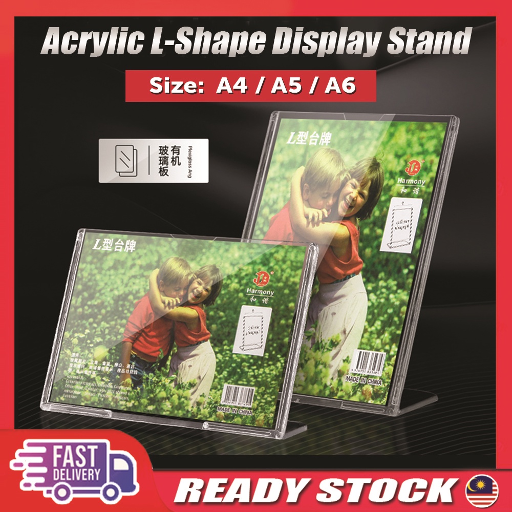 Table Menu Display Stand Acrylic L Shape A4 / A5 / A6 Display Stand