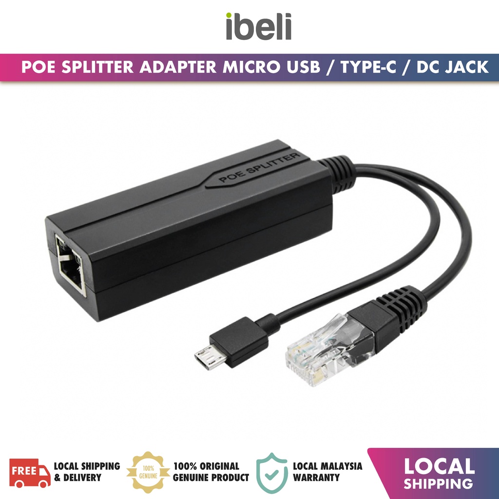 PoE Splitter 48V to 5V/12V Power Over Ethernet Adapter Active Micro USB ...