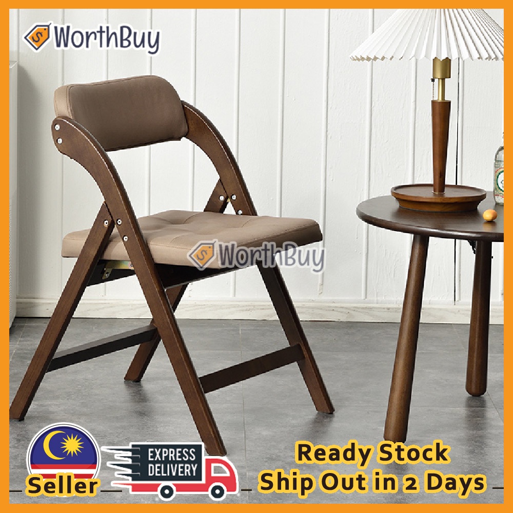 Worthbuy Wooden Foldable Chair Rubber Wood Cushioned Chair Wooden