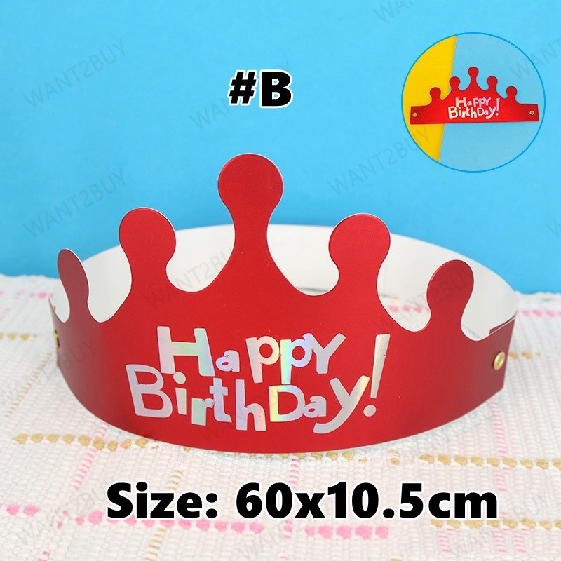 🇲🇾 🏆 1pcs Party Hats Crown Happy Birthday Party Decoration Cap Laser ...