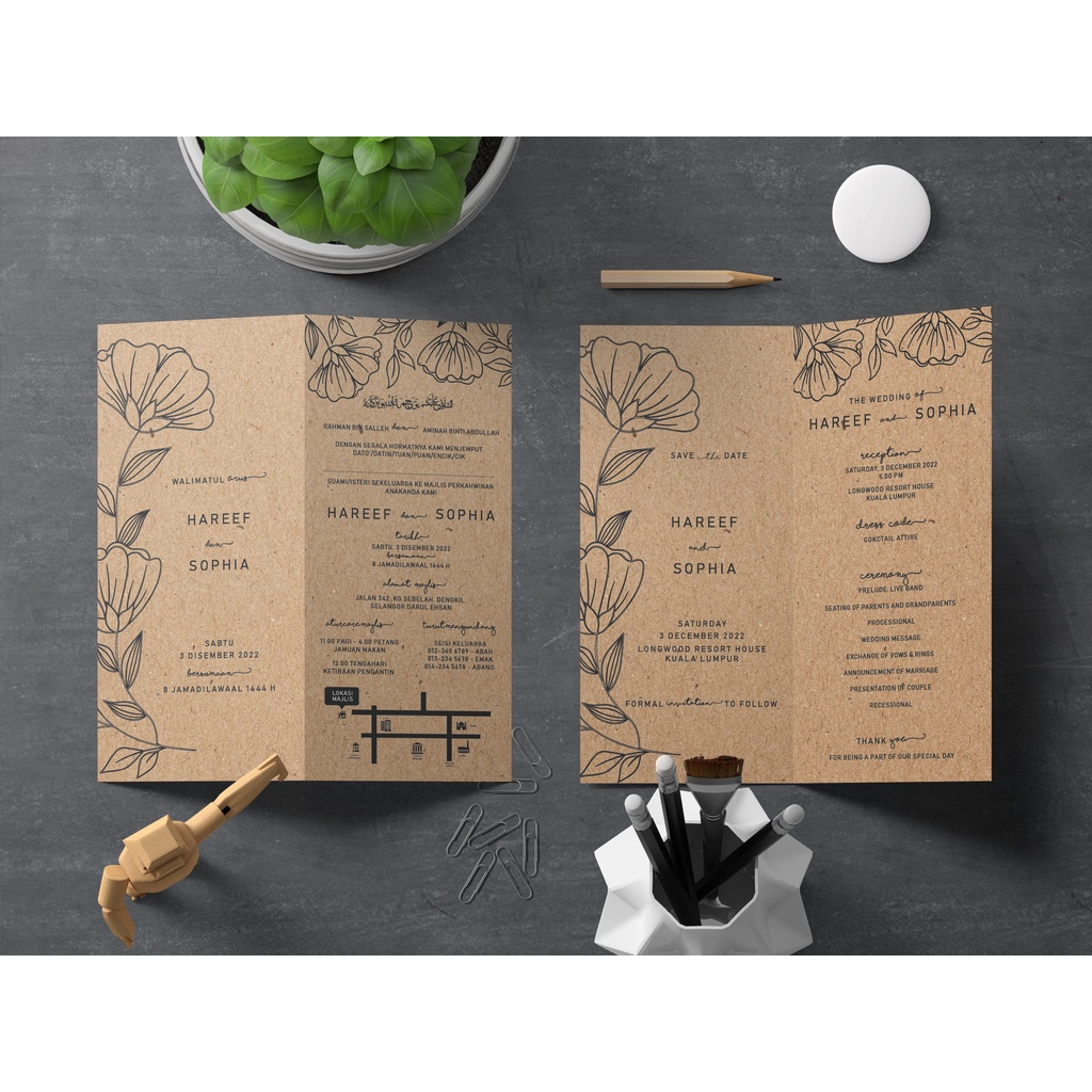 Kad Kahwin Budget Wedding Invitation Card Brown Kraft Paper Minimalist Shopee Malaysia 2621