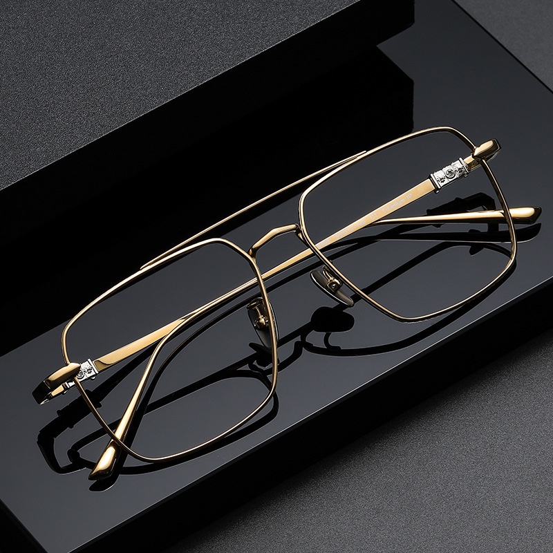 Pure Titanium Glasses Frame Men Fashion Oversized Frame Pilot Eyeglasses Women Gold Big Frame