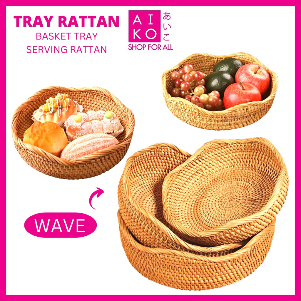 (AIKO) BAKUL ROTAN RATTAN BASKET TRAY SERVING RATTAN BASKET (WAVE ...