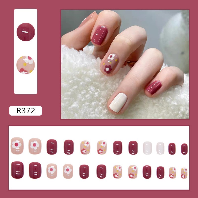 MS 24Pcs Girl DIY Artificial Nail With Jelly Sticker Fake Nails ...
