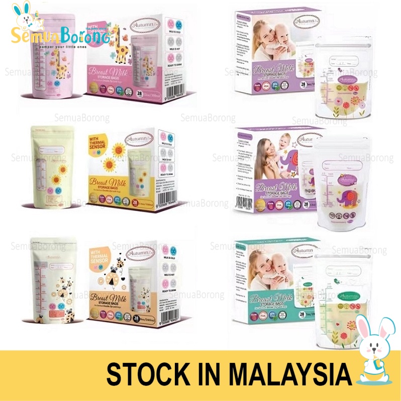 Autumnz Double Ziplock Breastmilk Storage Bag (28 bags) Breast Milk THERMAL SENSOR Zip lock 0457