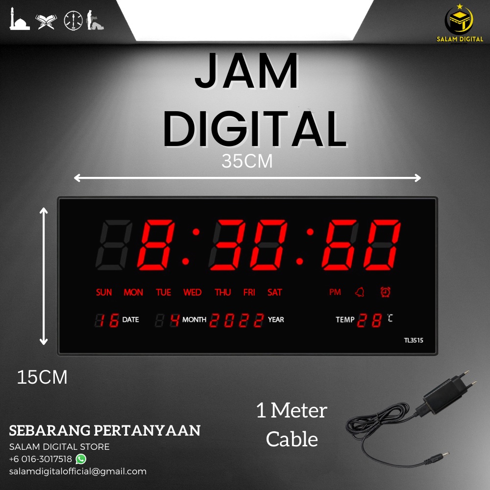 Jam Dinding Digital Led Jam Meja Digital Led Wall Clock Calendar Alarm Ready Stock Month