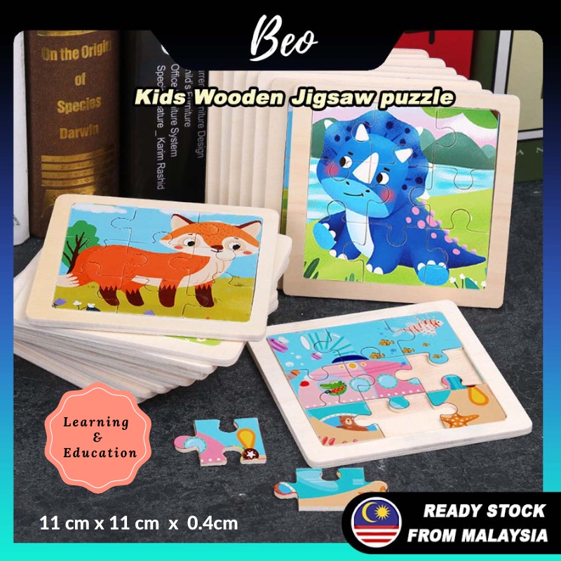 Kids Wooden Jigsaw Puzzle 9pcs Early Learning Education Toys Animal ...