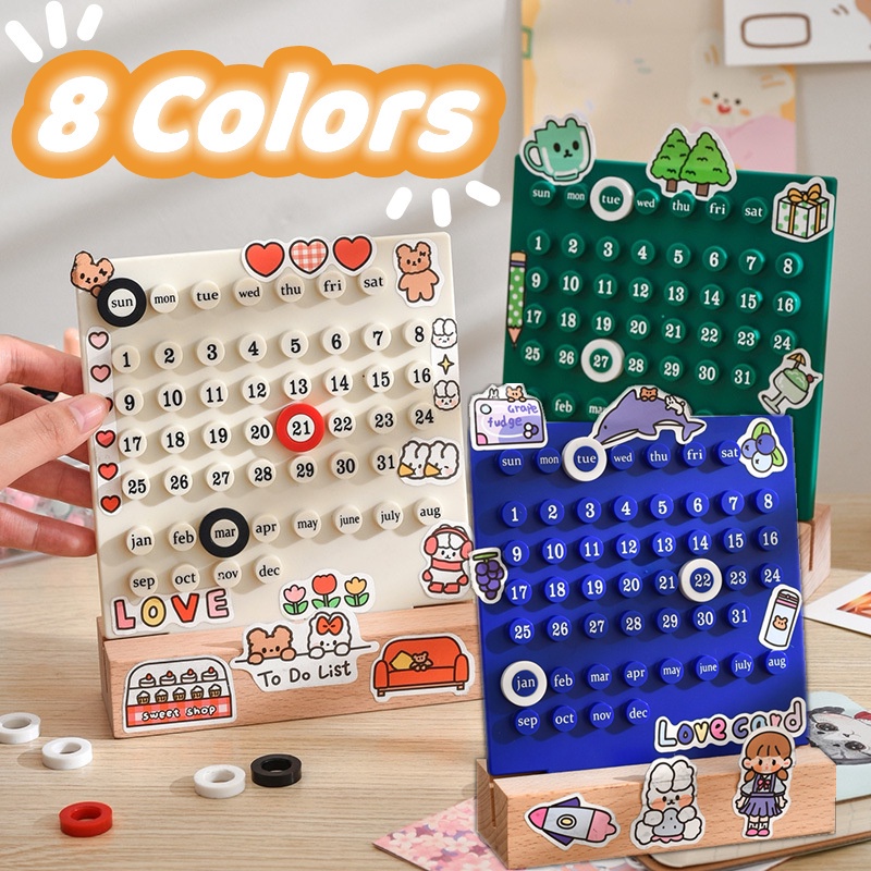 8 Colors Acrylic Desk Calendar Reusable Unlimited Years Cute Handmade