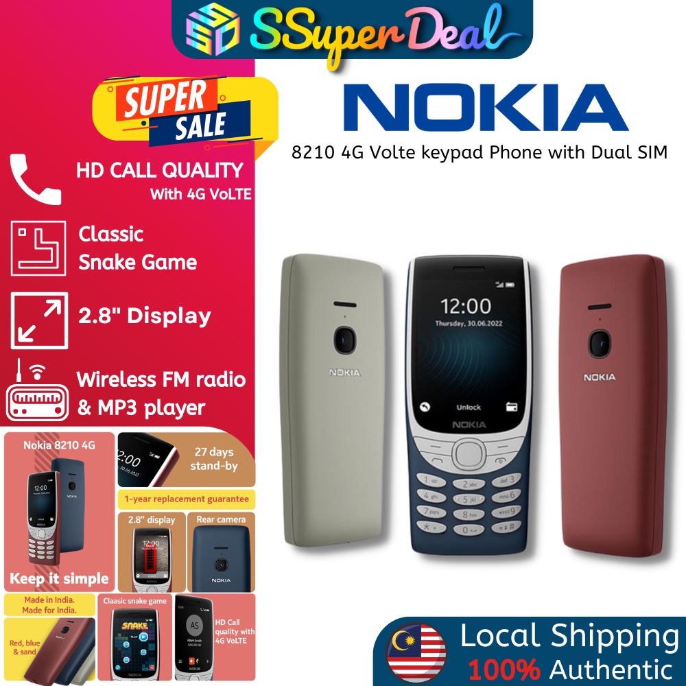 Nokia 8210 4G Volte keypad Phone with Dual SIM, Big Display, inbuilt MP3  Player & Wireless FM Radio | Shopee Malaysia