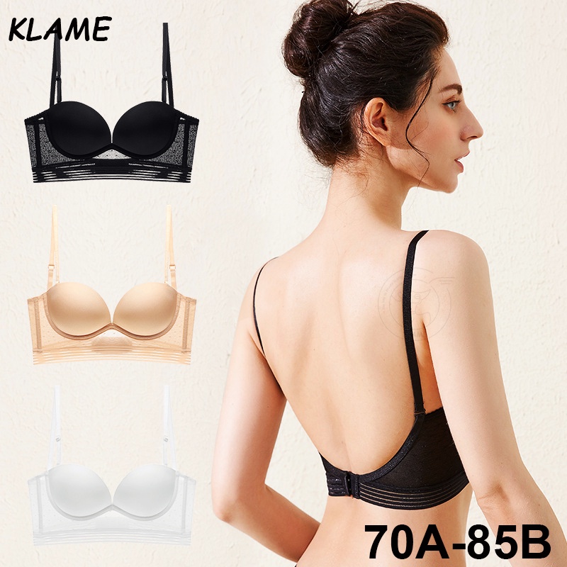 KLAME Push Up Bra AC Cup Seamless Women Underwear Sexy Invisible Backless  Padded Open Back Gather Suporte Ladies Bralette U-shaped Female Lingerie  Top KLM085