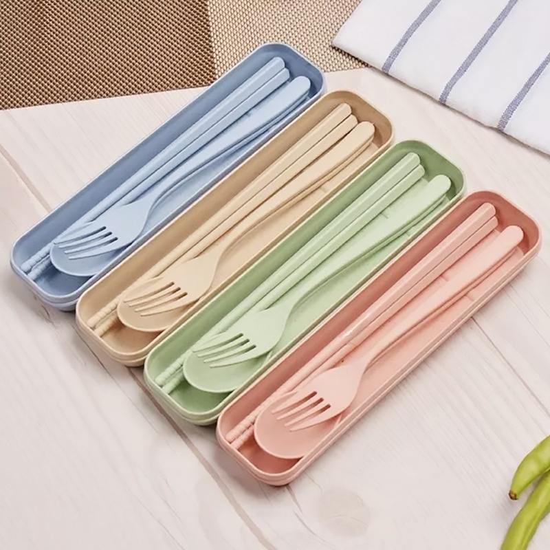 3 Pcs Travel Picnic Dinnerware Portable Boxed Tableware Set Eco ...