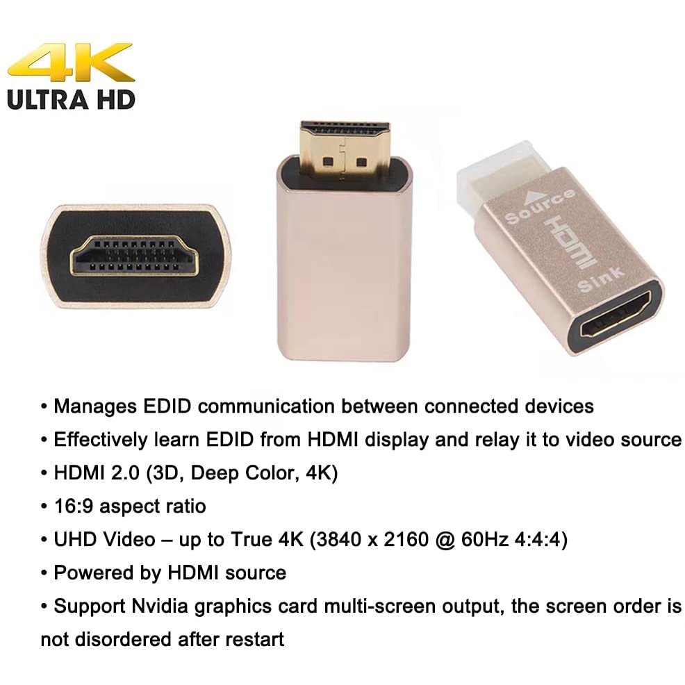 DTECH Lock Screen HDMI Head HDMI2.0 Virtual Adapter EDID DDC Dummy Plug ...