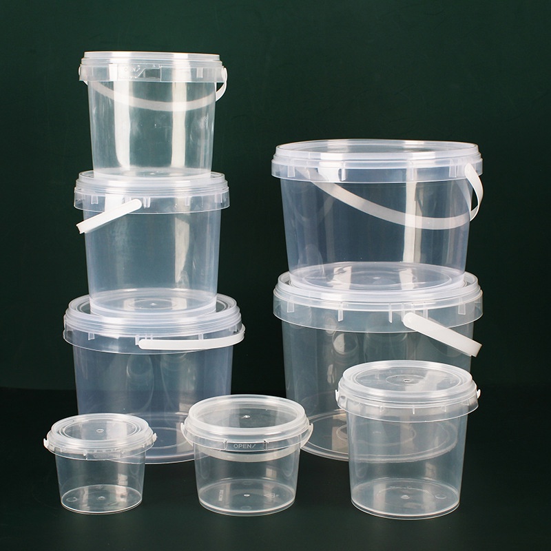 Household transparent storage bucket with lid plastic bucket round ...