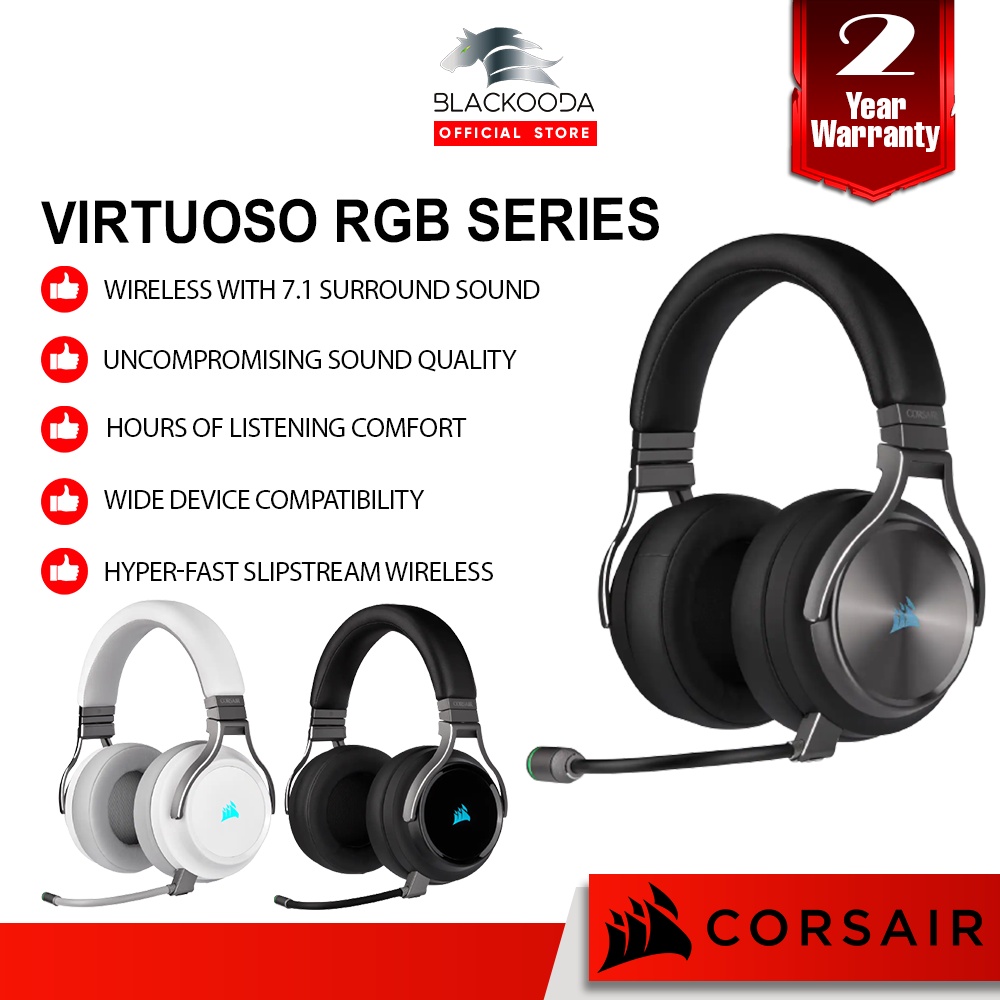 Corsair Virtuoso RGB Wireless Gaming Headset High Fidelity 7.1 Surround Sound w Broadcast Mic 20 Hour