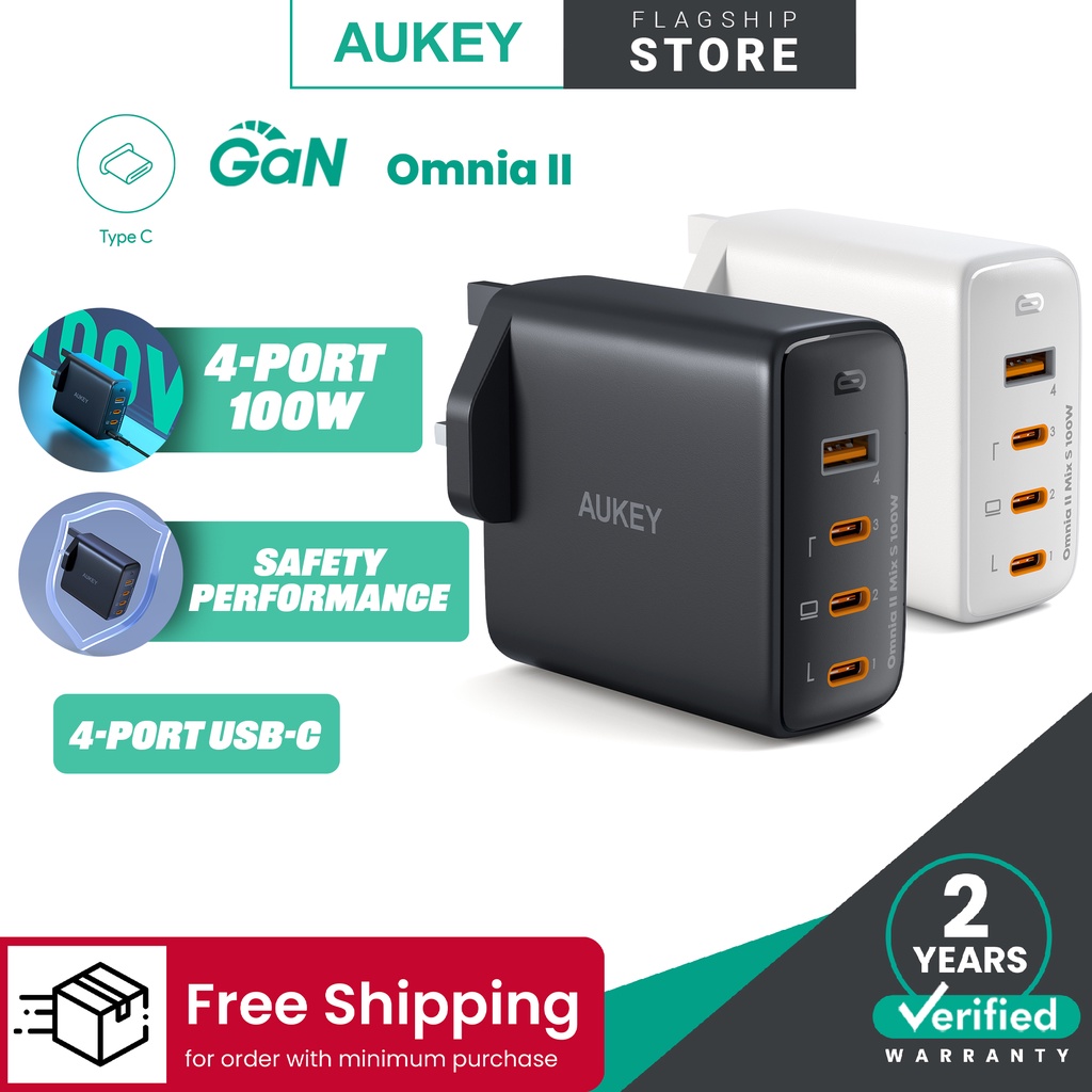 Aukey PA-B7S Omnia ll 100W 4-Port PD Charge GaN Fast Technology USB C ...
