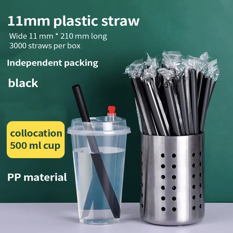 (100pcs/pack) 210mm Black Transparent Multi Color Plastic Straw ...