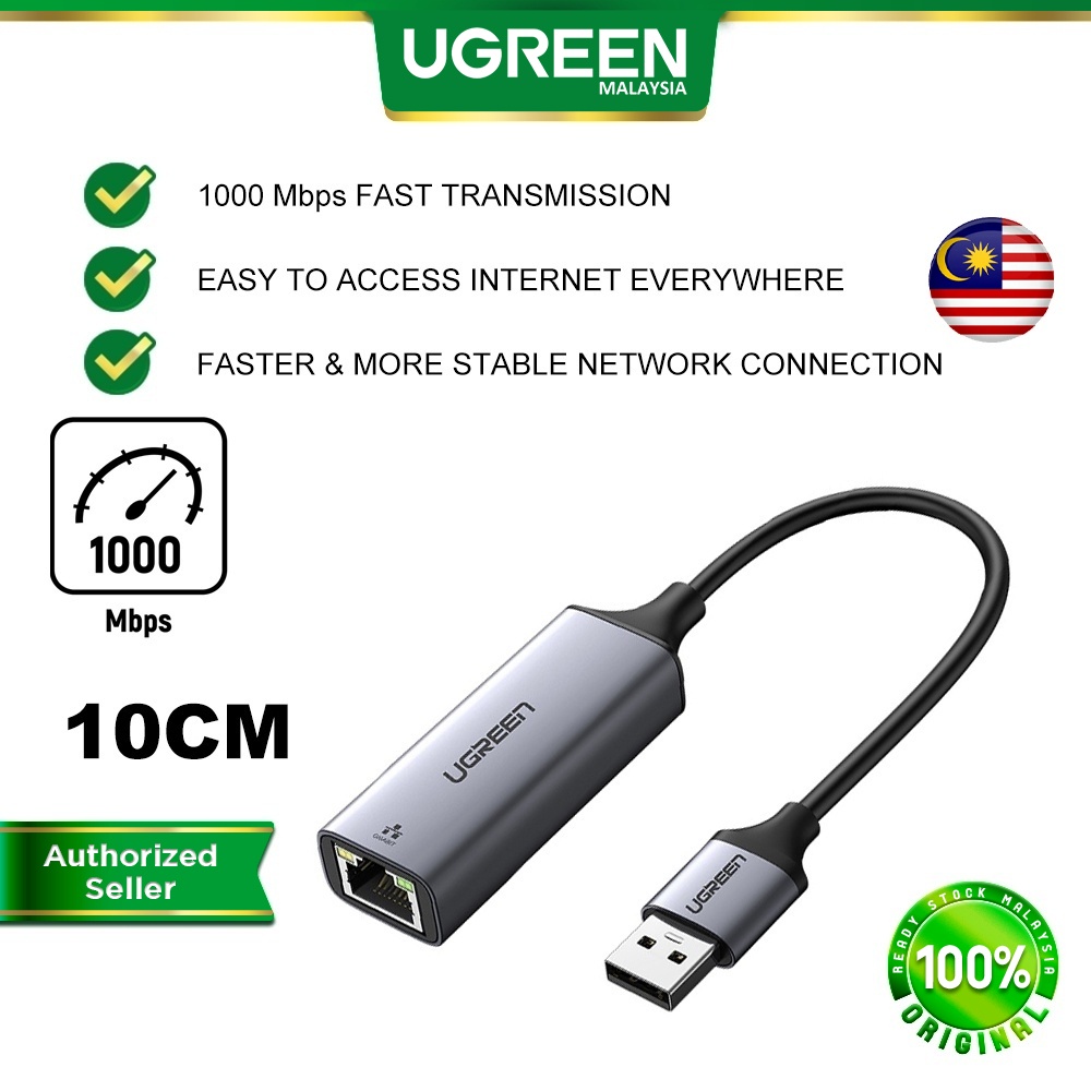 UGREEN Adaptateur Ethernet USB 1000/100Mbps USB3.0/USB2.0 HUB USB vers RJ45  USB Lan