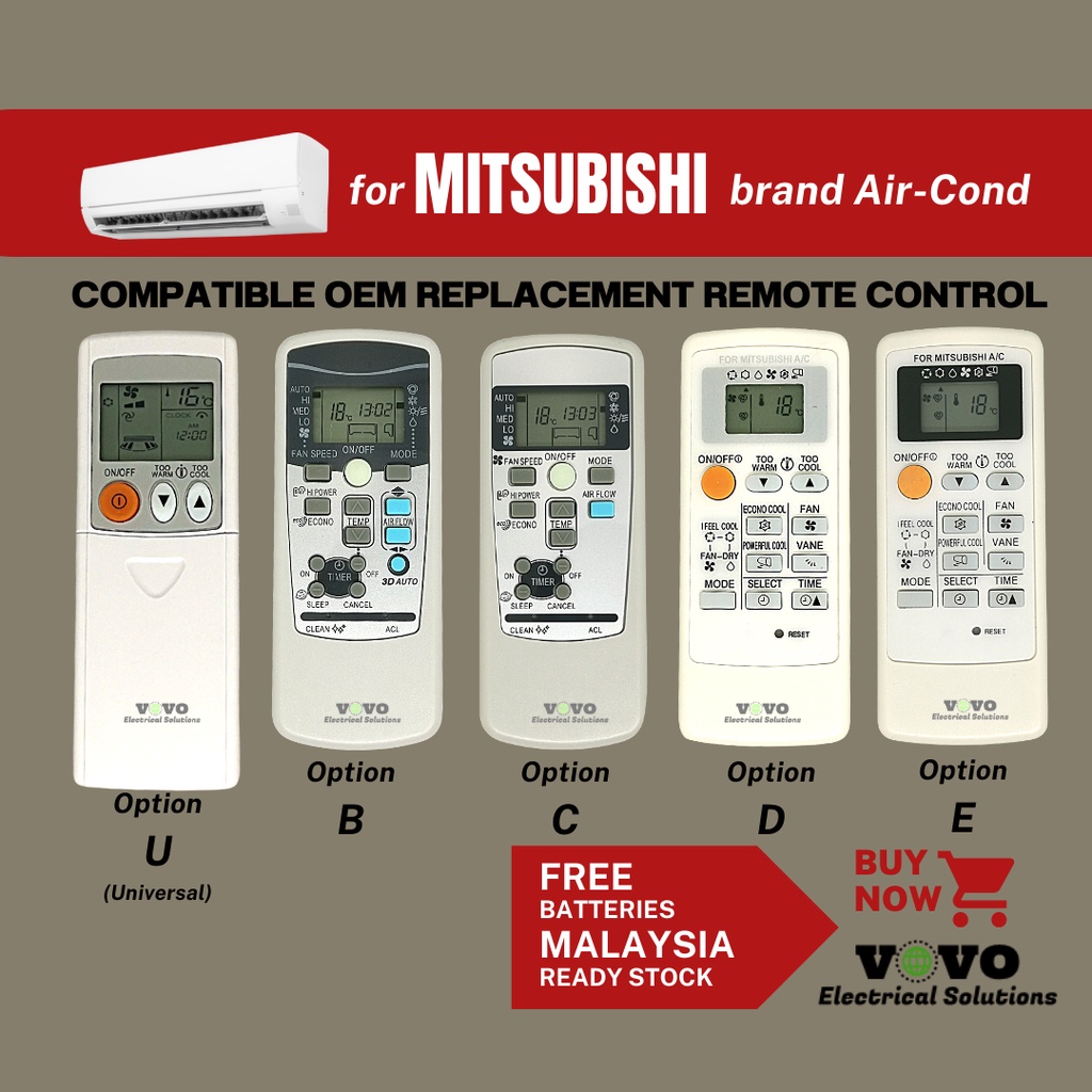 MITSUBISHI OEM Air Cond Replacement Remote Control [FOC Battery ...