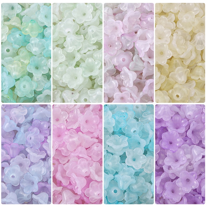 100Pcs Transparent Acrylic Gradual Change TwoColor Flower Beads Spacer