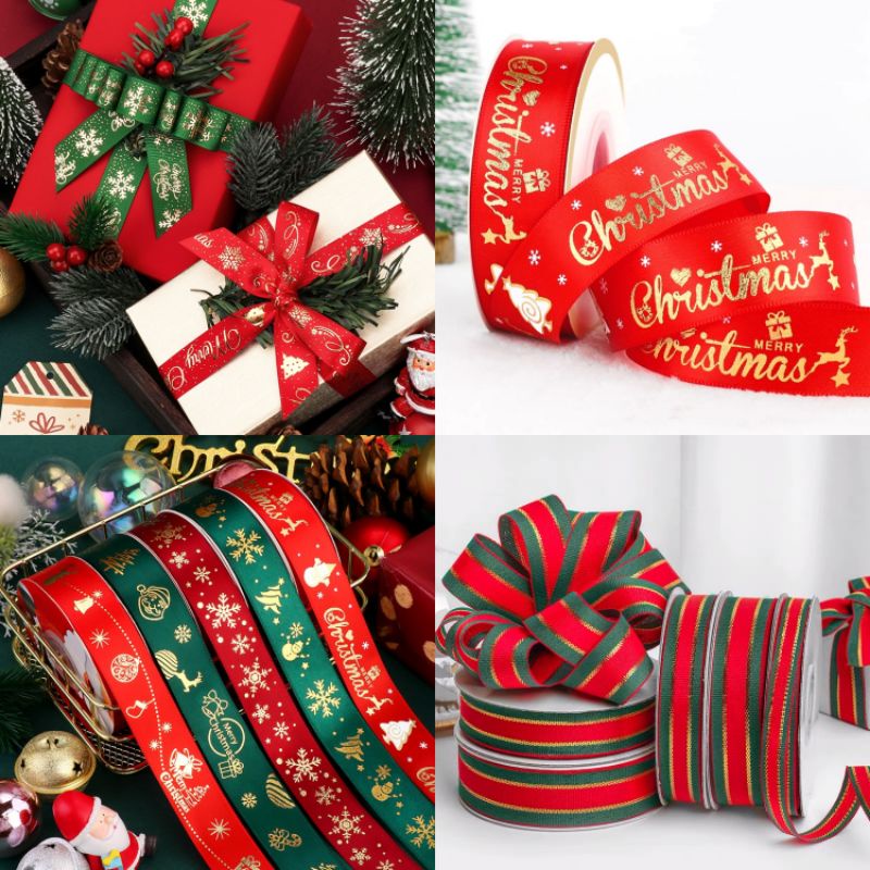 [1 Meter] Christmas Polyester Fabric Ribbon Gift Wrapping Ribbon ...