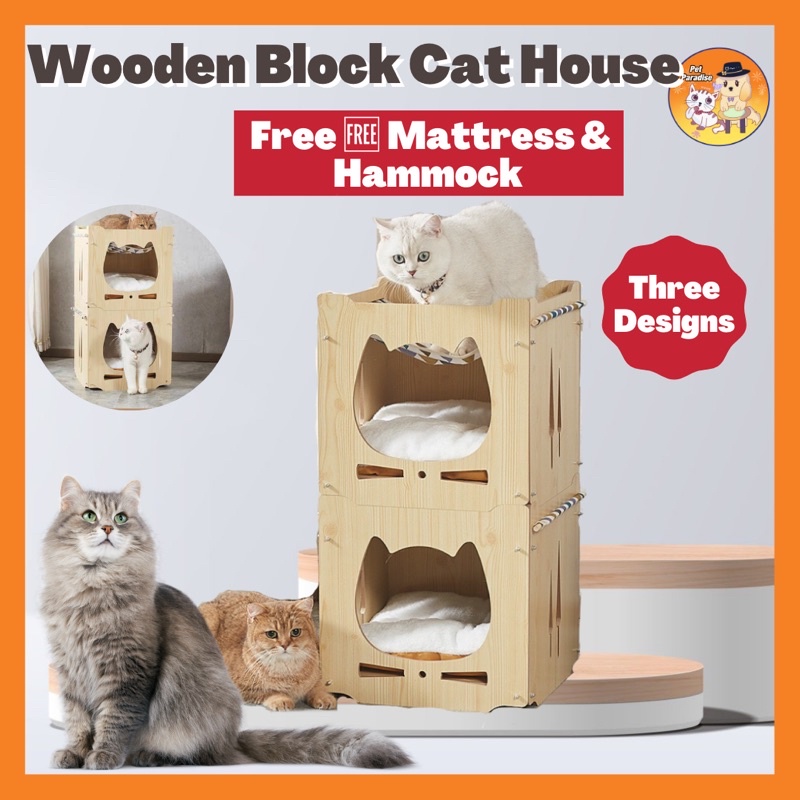 【PetParadise】Wooden Block Combination Cat House Cat Bungalow Free ...