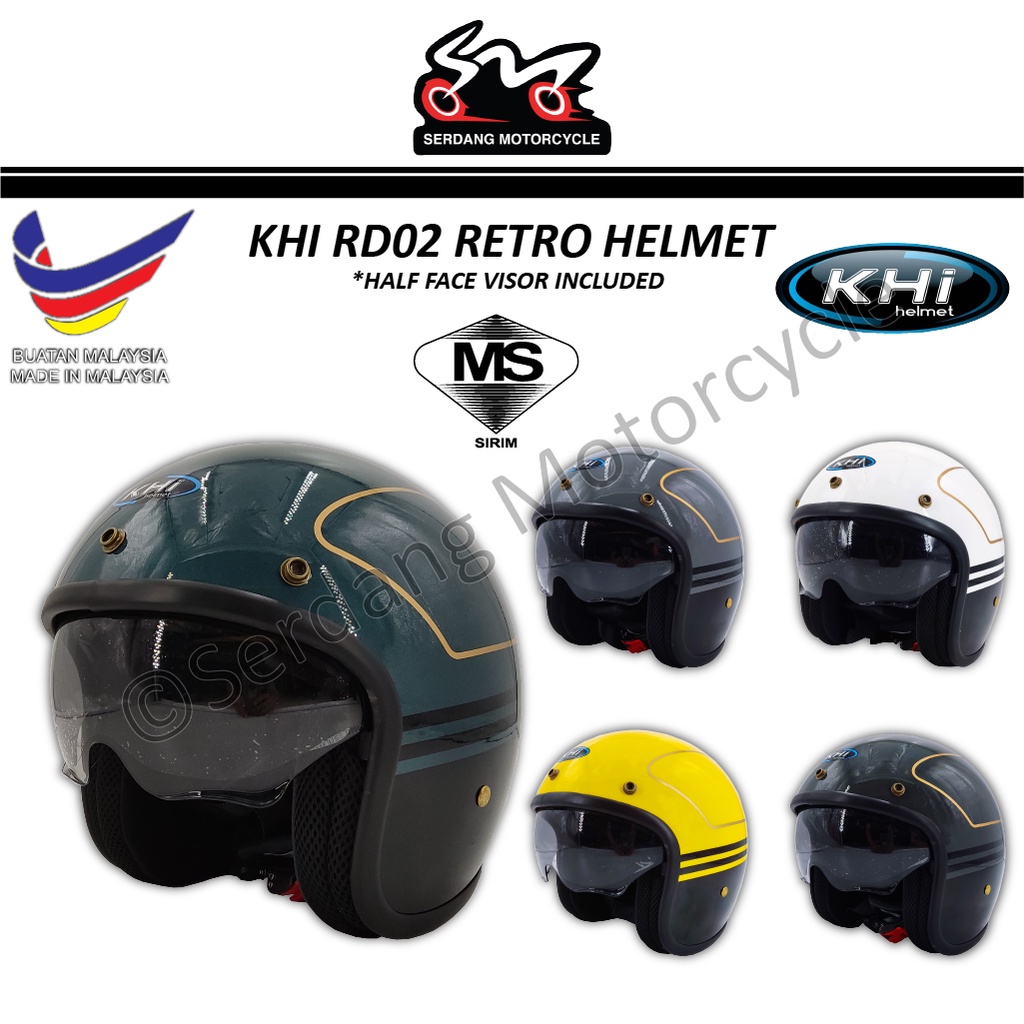 KHI Helmet Retro Half Face Visor RD02 Motorcycle Topi Keledar Shopee
