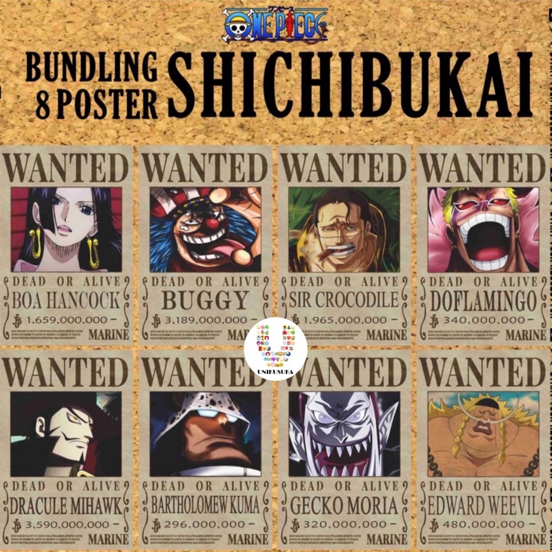 [UNIKUSUKA] One PIECE POSTER SET BOUNTY OUKA SHICHIBUKAI 8 POSTER BOA ...