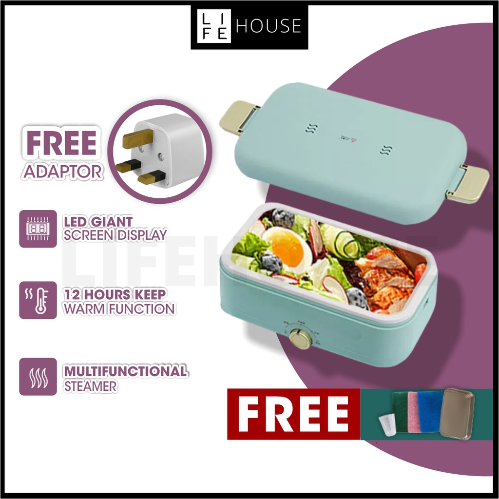 【Free Adaptor】Electric Lunch Box Mini Multifunction Cooker 0.8L ...