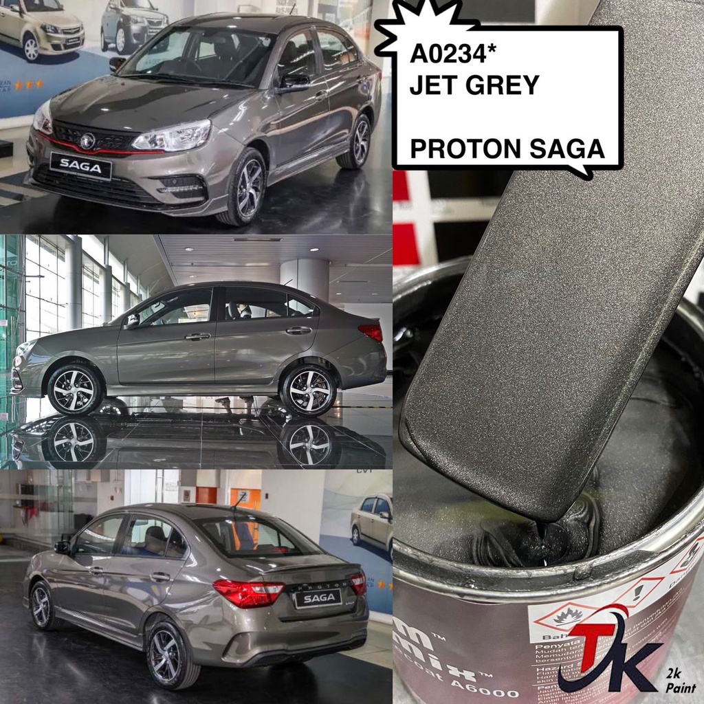 A0234* JET GREY PROTON SAGA 2K PAINT/FAST DRY/CAR PAINT/CAT BANCUH