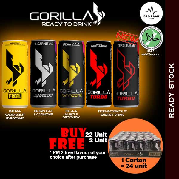 Gorilla Energy Drink Fat Burner, BCAA, Turbo, Fuel, Hurricane, Shredd