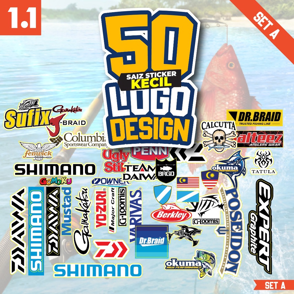 50pcs Fishing Brand Sticker - PVC water proof, scratch proof, Good Quality  Sticker Decal All Kind of Fishing Brands