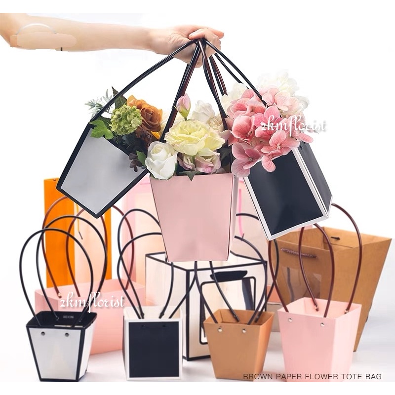 (1pcs) TOTE PAPER BAG Waterproof Flower Bouquet Bag Kraft Flower