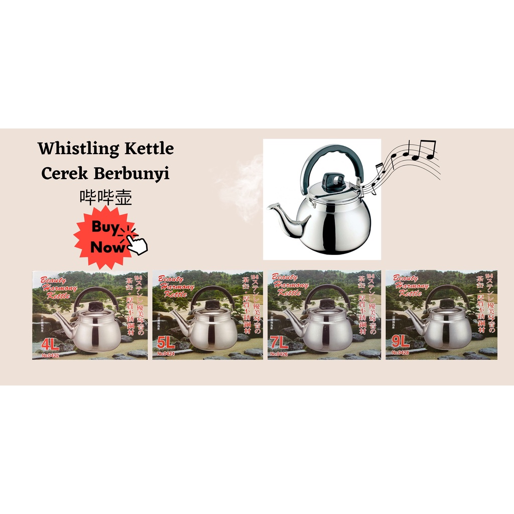 CANNY Whistling Kettles 4Litre/5Litre/7Litre/9Litre Whistling Kettle Stainless Steel Gas Stove