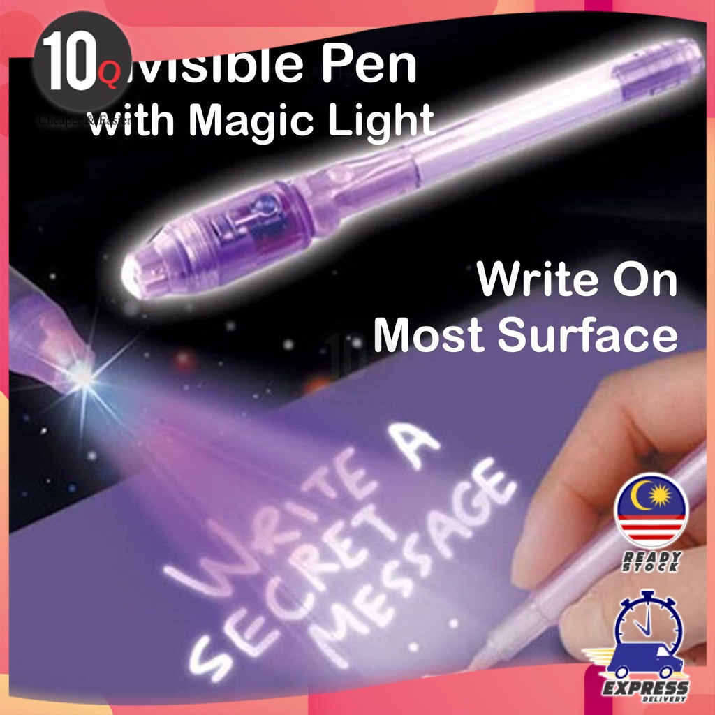 10Q Invisible Ink Spy Pen with UV Light Blacklight Pens Write On Any