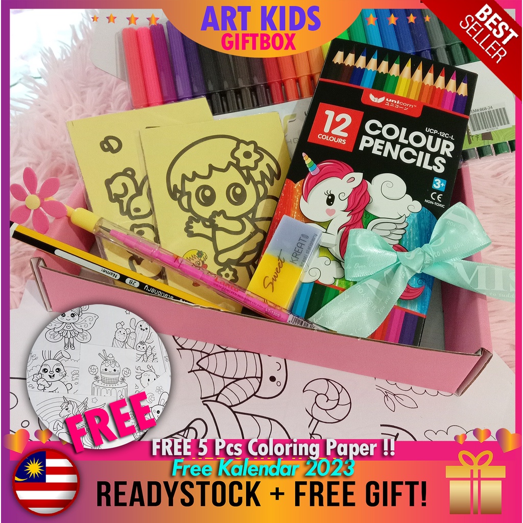 FREE GIFT 🥳 ART CREATIVE DRAWING COLORING SET KIDS GIFTBOX 🍭🍬 | Shopee ...