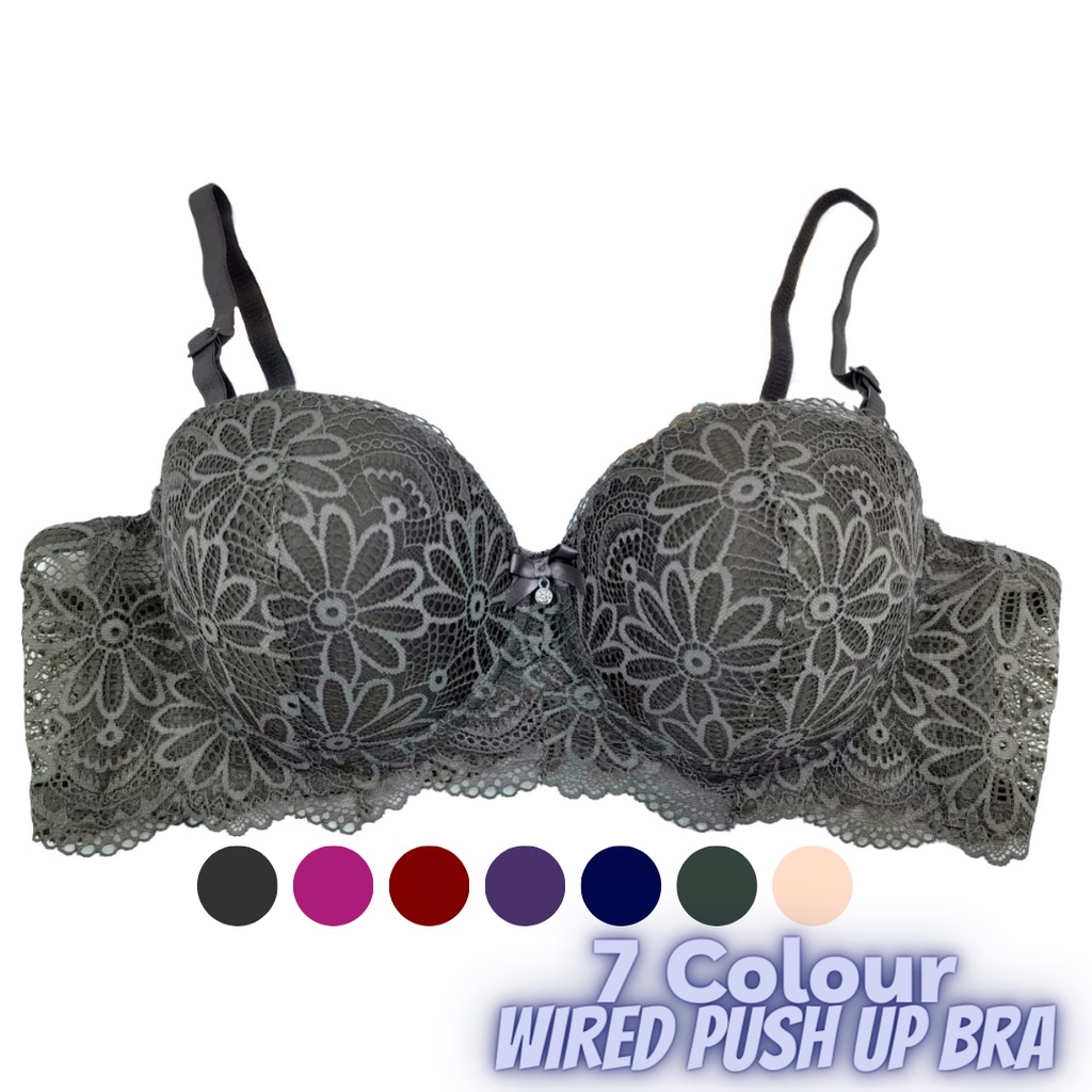 Wired Bra Push Up B Cup Floral Lace Bra Baju Dalam Wanita Berdawai Bra ...