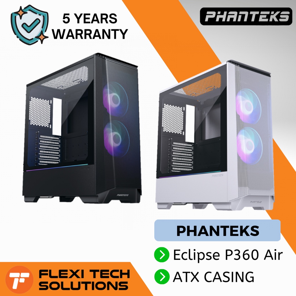 Flexi Tech PHANTEKS Eclipse P360 Air Mid Tower Casing TG DRGB Glacier ...