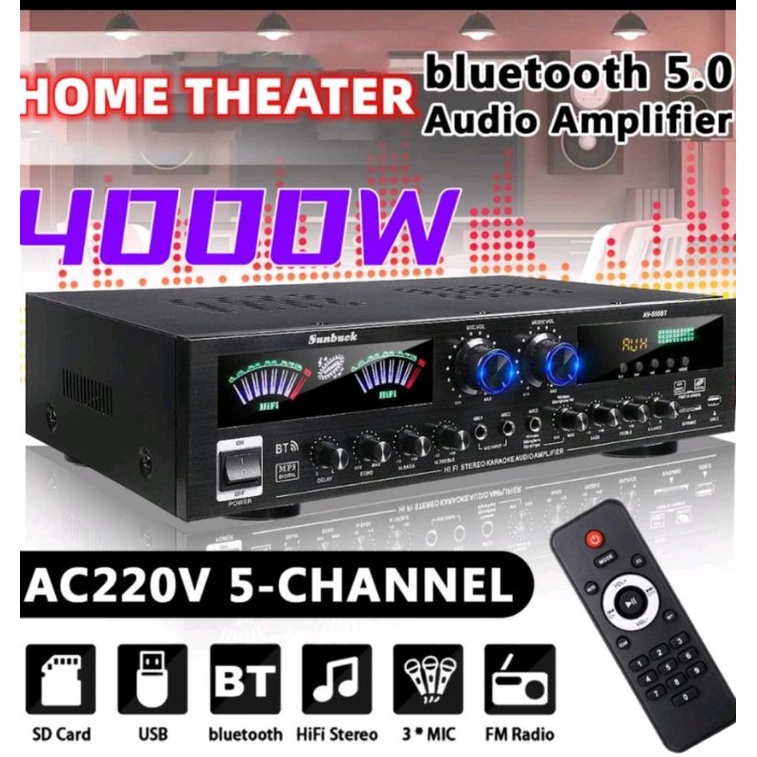 SUNBUCK AV555BT 4000W 5CH 12V bluetooth Power Amplifier Hifi Home ...
