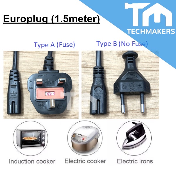 1.5M 3/2-Pin IEC C7 Power Cord Cable to Europlug (2-Pin) Non-Polarized Europlug for Notebook Laptop Printer Oven TV