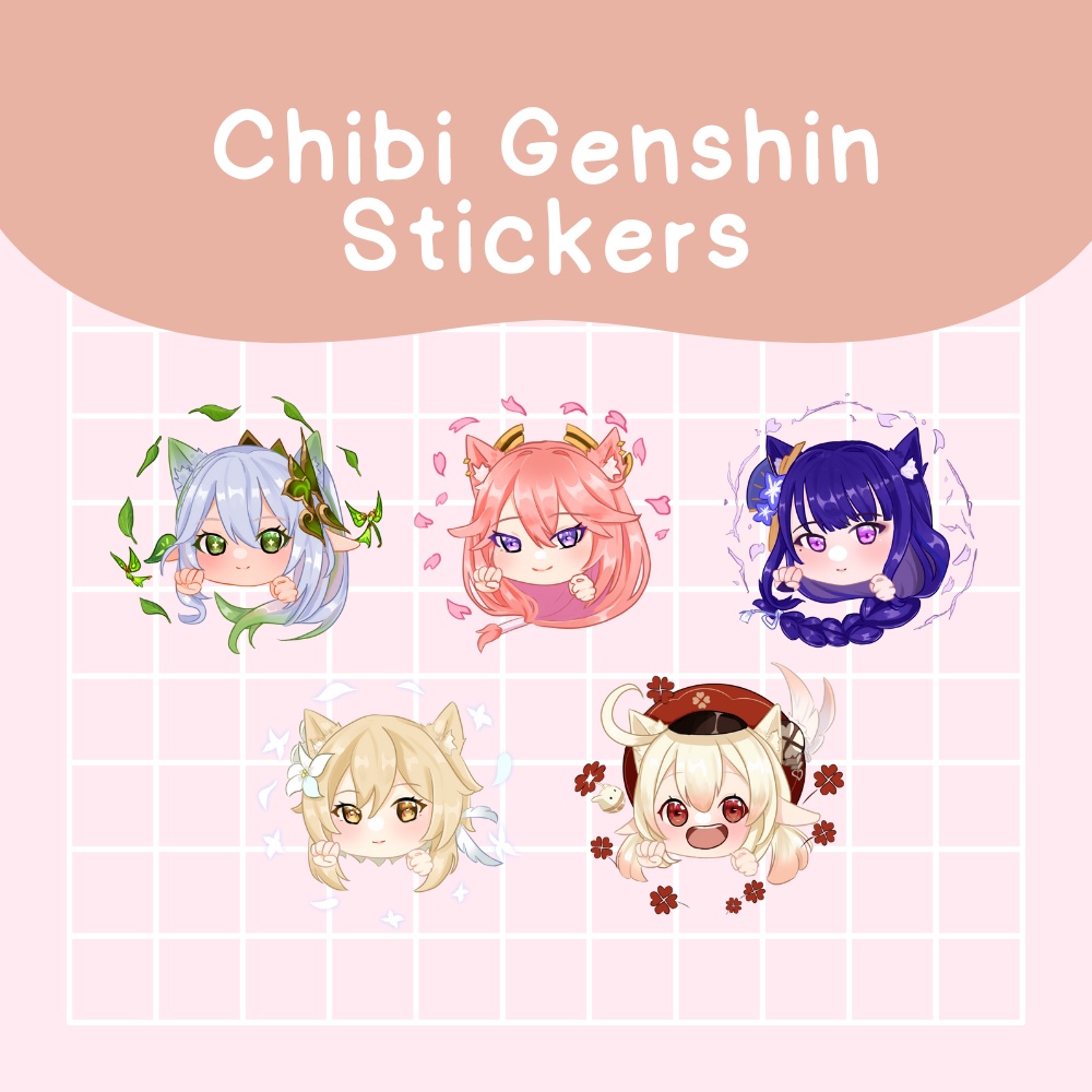 [sticker] Genshin Impact Chibi Neko Stickers Nahida Yae Miko Raiden Shogun Lumine Klee Shopee