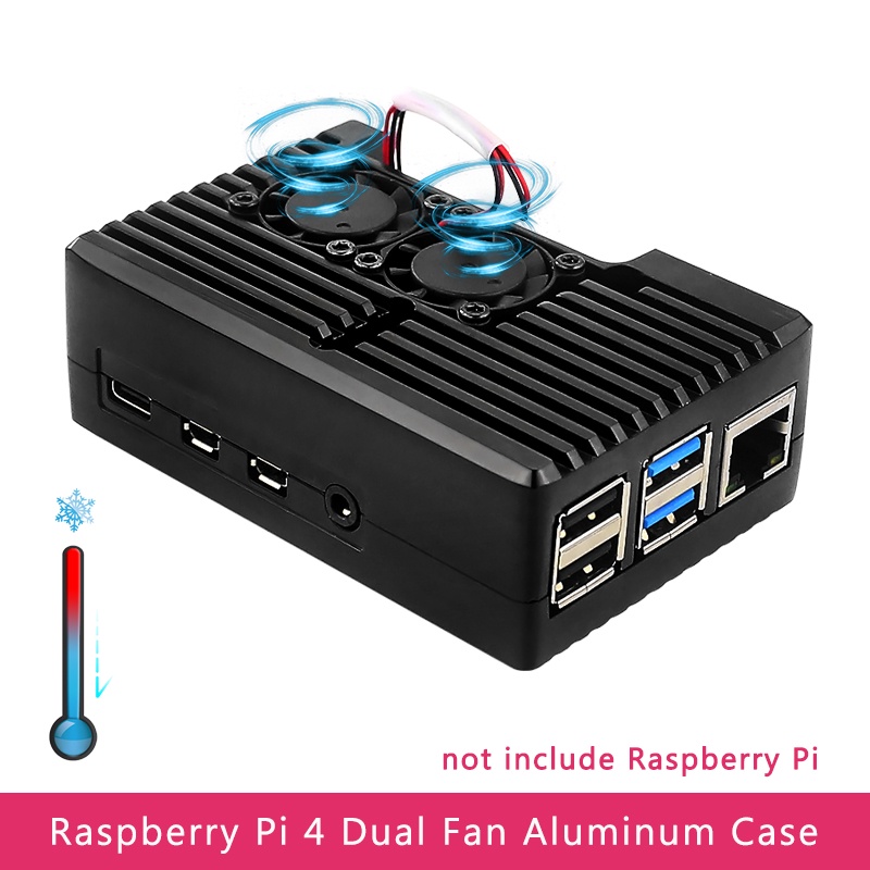 Raspberry Pi 4 Armor Shell Aluminum Case with Dual Fan Active Passive ...