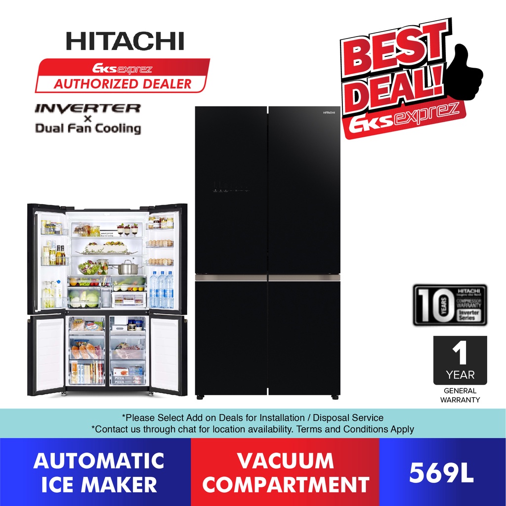 Hitachi French Inverter Fridge (569L) RWB640VM0 GBK with Automatic Ice