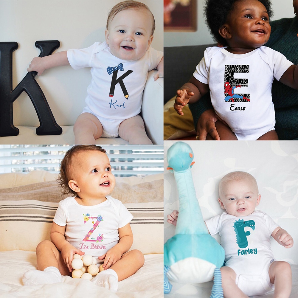 Letter + name Personalized baby onesies Custom Baby Romper Fashion Baby ...