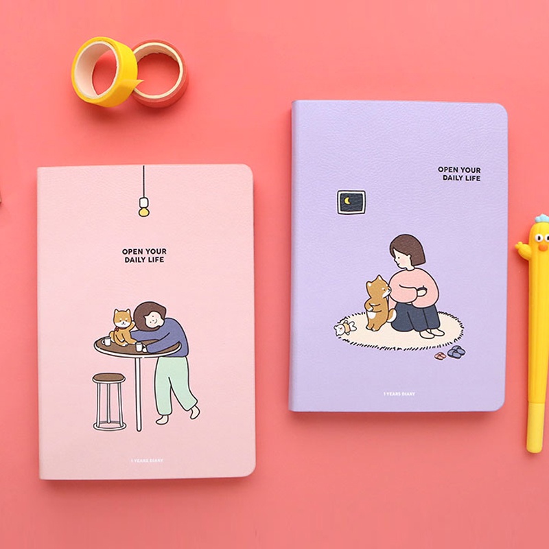 With Shiba Undated Diary Planner Faux Leather Hard Cover Cute Korean