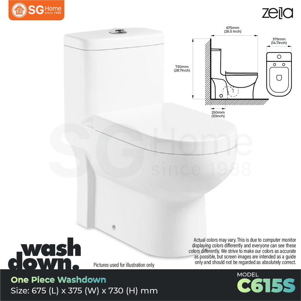 [ZELLA /SANIWARE ] C615S One Piece Toilet Washdown Water Closet (STRAP