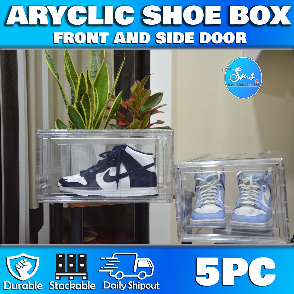 5 PC ACRYLIC QUALITY STACKABLE SHOEBOX WITH MAGNETIC FRONT / SIDE DOOR ...