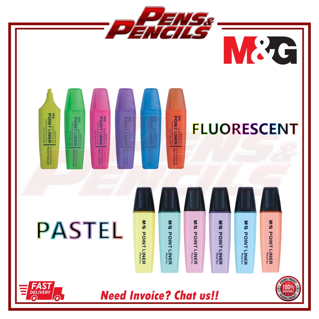 M&G Point Liner Highlighter Pen Fluorescent & Pastel Color Shopee